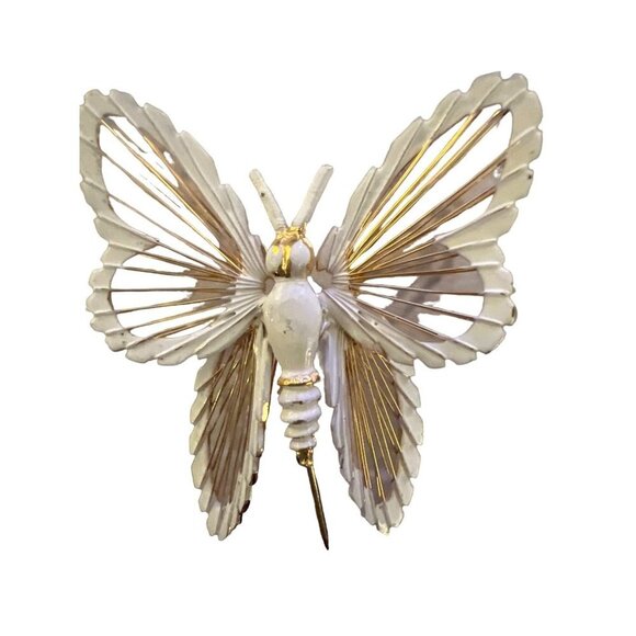 Monet Butterfly Brooch White Gold Vintage Unique Light Discreetly Elegant - Picture 1 of 13